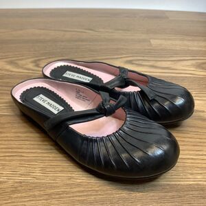 Steve Madden Women's Telle Black Leather Slip On Mule Size 6.5M Pleated y2k